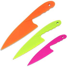 Nylon Kitchen Knife,Casewin 3 Colors Kids Kitchen Knife Set 3 Sizes Children's Safe Cooking Chef Nylon Knives for Fruit Lettuce Vegetable Salad Bread