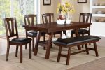 Dining Table 4x Side Chairs 1x Bench 6pcs Dining Set Walnut Finish Dining Room Furniture Transitional Style