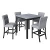 TOPMAX 5-Piece Counter Height Dining Set Wood Square Dining Room Table and Chairs Stools w/Footrest & 4 Upholstered high-back Chairs,Black