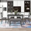 TREXM 6-Piece Kitchen Dining Table Set Wooden Rectangular Dining Table, 4 Fabric Chairs and Bench Family Furniture (Gray)