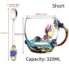 1pc Rose Enamel Crystal Tea Cup; Coffee Mug; Tumbler Butterfly Rose Painted Flower Water Cups; Clear Glass With Spoon Set